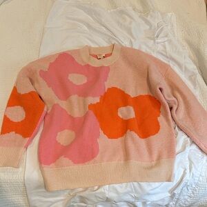 Floral Patterned Pink and Orange Sweater
